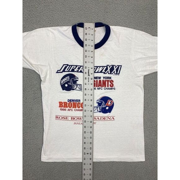 Vintage Super Bowl XXI Ringer T Shirt Mens Large Giants Broncos Single Stitch - Picture 5 of 9